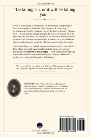 The Mortification of Sin back cover, including ISBN barcode